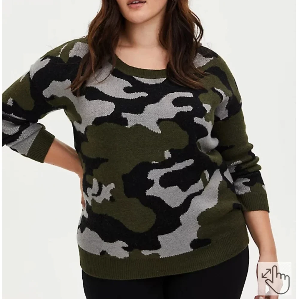 Torrid Camo Jacquard Crew Neck Sweater